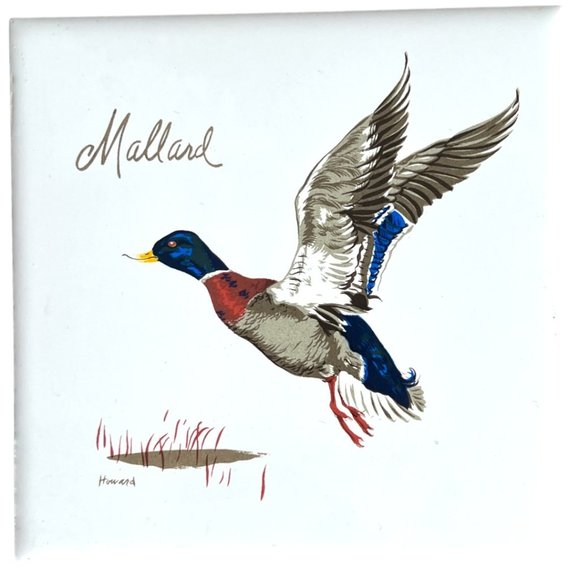 Vtg SCREENCRAFT Mallard TRIVET / WALL HANGING Artist P. Howard Ceramic 6" sq - Picture 2 of 11